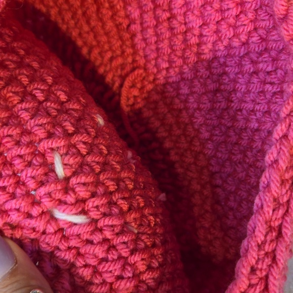 Hand-Knit/Crocheted Adorable Hot Pink with White Heart Beanie - Picture 6 of 7